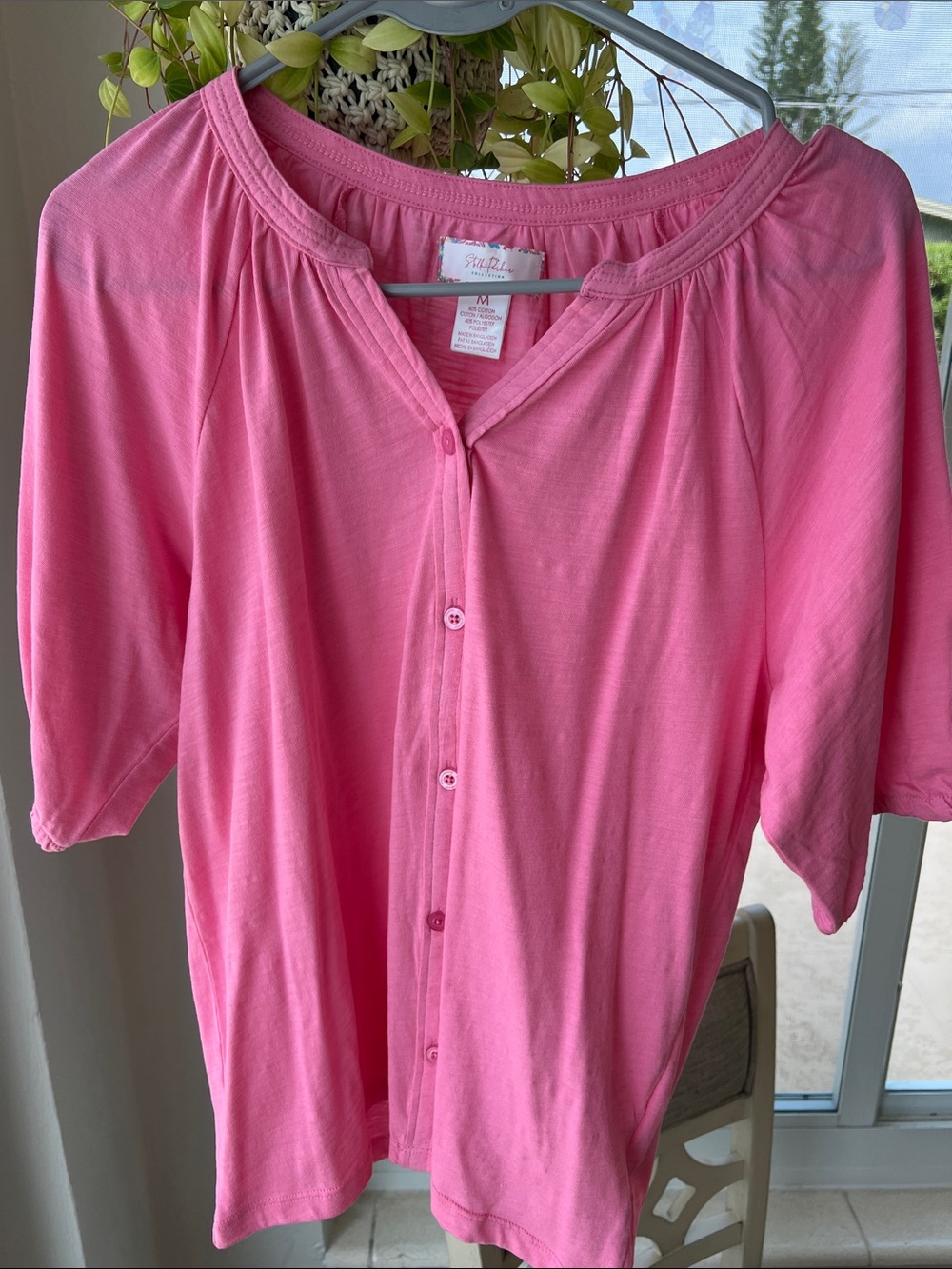 Stella Parker Pink Button-Front Pink Women's Top Size M